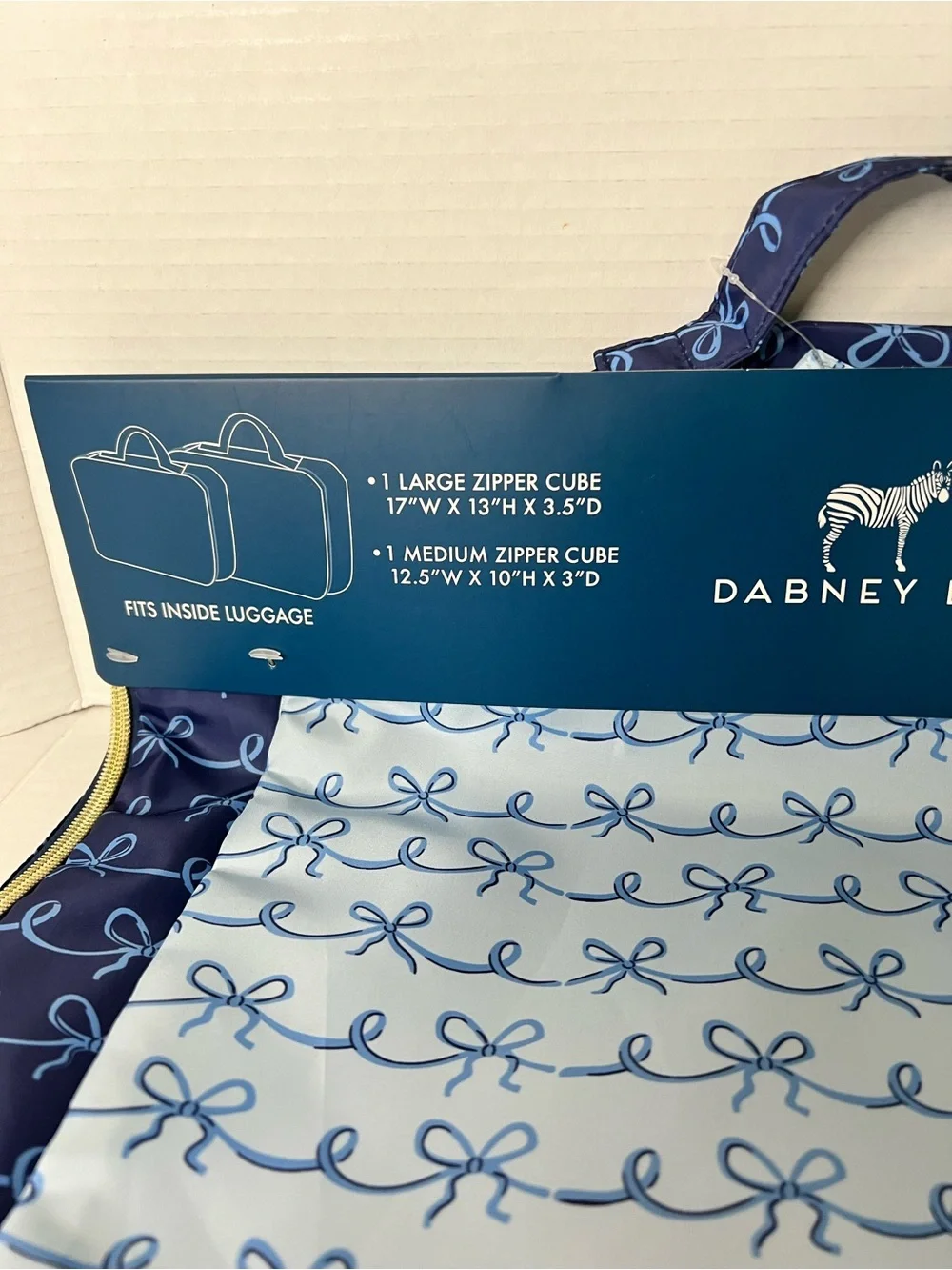 Dabney Lee Navy Light Blue Bow Travel Toiletry Bag Silicone Bottle Set New